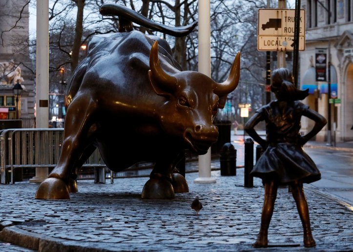 Feraless girl en su anterior ubicación, frente al famoso Toro de Wall Street